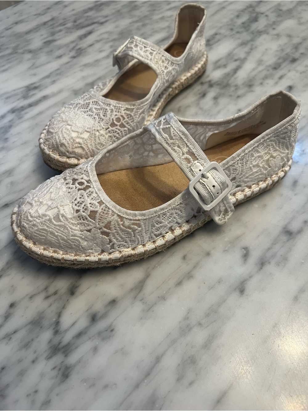 White Lace Mary Jane Espadrille Flats